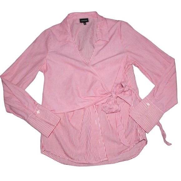 Who What Wear Tops - Who What Wear Womens Striped Blouse With Tie Front Top-Pink-Size XS-GUC